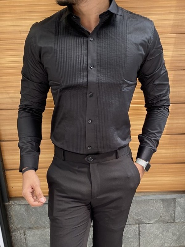 Black tux best sale black shirt